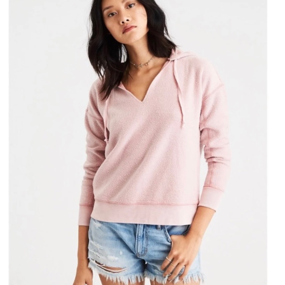 American Eagle V-Neck Inside-Out Hoodie